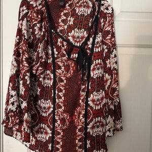 INC International Concepts Red and White Floral Blouse